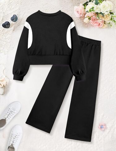 Shallmu Girls Clothes Long Sleeve Stripe Pullover Sweatshirts Top Wide Leg Sweatpants Fall Winter 2 Piece Outfits Sets in Kuwait