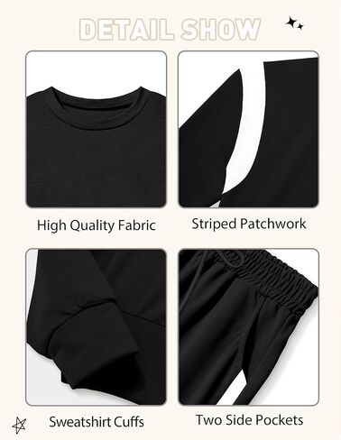 Shallmu Girls Clothes Long Sleeve Stripe Pullover Sweatshirts Top Wide Leg Sweatpants Fall Winter 2 Piece Outfits Sets in Kuwait