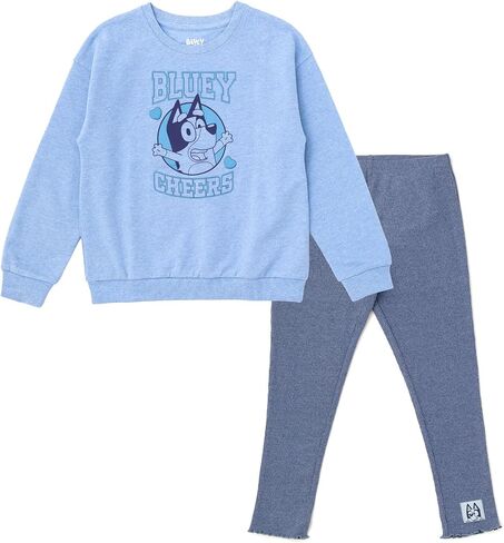 Bluey Girls Fleece Drop Shoulder Pullover Sweatshirt and Ribbed Leggings Outfit Set Toddler to Big Kid Sizes (2T - 10-12) in Saudi Arabia