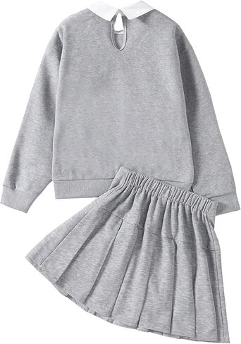 Girls 2 Piece Outfits Cute Preppy Graphic Long Sleeve Sweatshirt and Pleated Skirt Set in Saudi Arabia