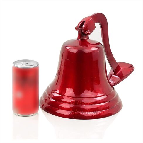 Old School Classic Brass Metal Finished Glossy Bell with Cotton Puller | Nautical Marine Decor Gifts (Blazing Red, 11 Inches) in Saudi Arabia