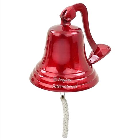 Old School Classic Brass Metal Finished Glossy Bell with Cotton Puller | Nautical Marine Decor Gifts (Blazing Red, 11 Inches) in Saudi Arabia
