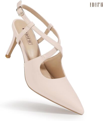 IDIFU IN3 Womens Closed Pointed Toe Heels Low Stilettos Pumps Slingback Adjustable Cross Strap Dress Shoes for Women Wedding Party Prom Evening Dressy Comfortable Sexy Trendy Pumps Shoes in Saudi Arabia
