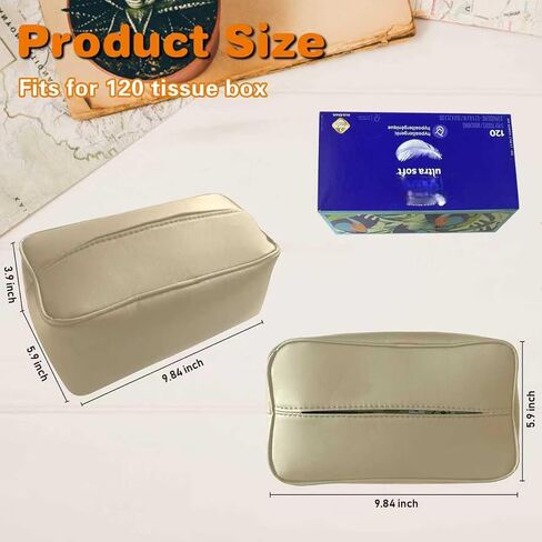 Large Car Tissue Holder for 120 Standard Tissues, Premium PU Leather Tissue Holder in Car Backseat Rectangular, Napkin Holder for Car Fits for Kleenex Tissues Box Daily Use (Black) in Saudi Arabia