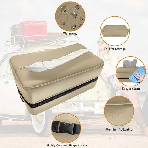 Large Car Tissue Holder for 120 Standard Tissues, Premium PU Leather Tissue Holder in Car Backseat Rectangular, Napkin Holder for Car Fits for Kleenex Tissues Box Daily Use (Black) in Saudi Arabia