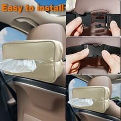 Large Car Tissue Holder for 120 Standard Tissues, Premium PU Leather Tissue Holder in Car Backseat Rectangular, Napkin Holder for Car Fits for Kleenex Tissues Box Daily Use (Black) in Saudi Arabia