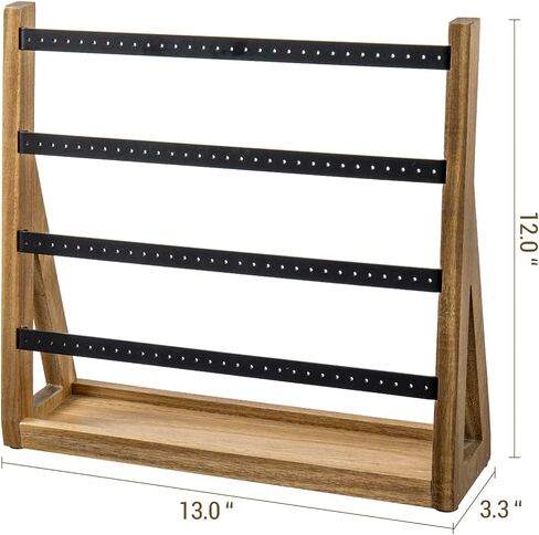MyGift Premium Acacia Wood and Matte Black Metal Earring Holder – Tabletop Jewelry Organizer Stand with Storage Tray for Earrings, Rings, Necklaces in Saudi Arabia