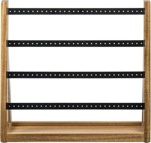 MyGift Premium Acacia Wood and Matte Black Metal Earring Holder – Tabletop Jewelry Organizer Stand with Storage Tray for Earrings, Rings, Necklaces in Saudi Arabia
