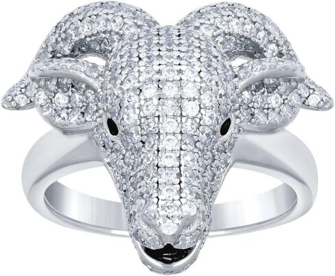 925 sterling Silver Mens Zirconia Zirconia Black Monameled Goat Head Ring Animal Wildlife Ring 23.9x26.9mm Wide10 Ring for Men in Saudi Arabia