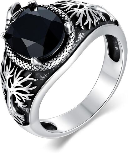 Men's Black Onyx Ring 925 Sterling Silver Snake and Tree Texture Ring Oval Black Onyx, Oxidized Finish Jewelry Gift for Him Father Friend in Saudi Arabia