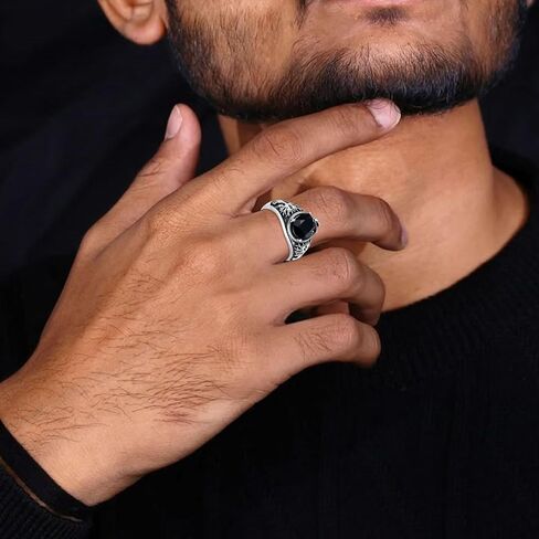 Men's Black Onyx Ring 925 Sterling Silver Snake and Tree Texture Ring Oval Black Onyx, Oxidized Finish Jewelry Gift for Him Father Friend in Saudi Arabia