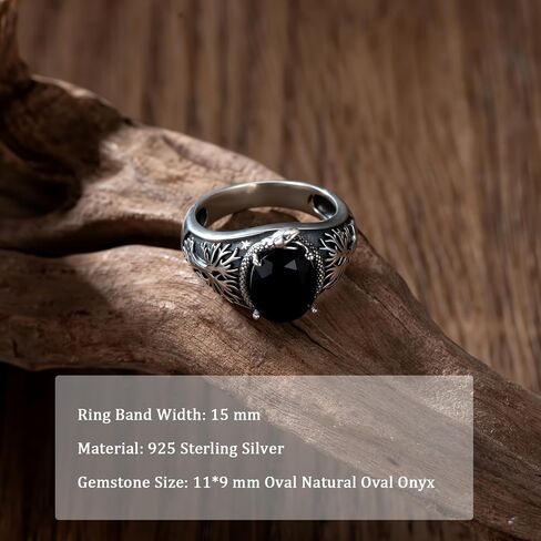 Men's Black Onyx Ring 925 Sterling Silver Snake and Tree Texture Ring Oval Black Onyx, Oxidized Finish Jewelry Gift for Him Father Friend in Saudi Arabia