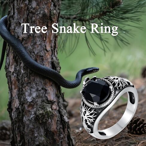 Men's Black Onyx Ring 925 Sterling Silver Snake and Tree Texture Ring Oval Black Onyx, Oxidized Finish Jewelry Gift for Him Father Friend in Saudi Arabia