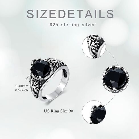 Men's Black Onyx Ring 925 Sterling Silver Snake and Tree Texture Ring Oval Black Onyx, Oxidized Finish Jewelry Gift for Him Father Friend in Saudi Arabia