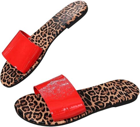 Lomen Leopard Cheetah Sandals Pu Leather Leath in Saudi Arabia