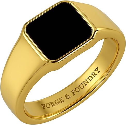 Forge & Foundry Men's Stainless Steel and Black Onyx Gemstone Signet Ring | The Gentleman's Ring in Saudi Arabia