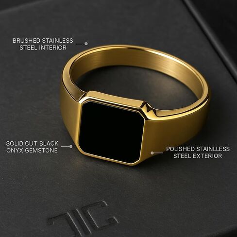 Forge & Foundry Men's Stainless Steel and Black Onyx Gemstone Signet Ring | The Gentleman's Ring in Saudi Arabia