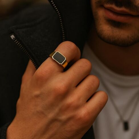 Forge & Foundry Men's Stainless Steel and Black Onyx Gemstone Signet Ring | The Gentleman's Ring in Saudi Arabia