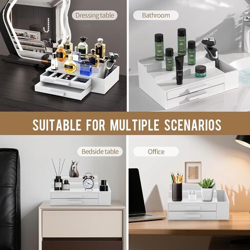 Cologne Organizer for Men,3 Tier Cologne Stand with 2 Drawer and Side Extended Storage Space,Wood Perfume Stand Organizer，Great Gift Packing Box for Men and Women-Black in Saudi Arabia