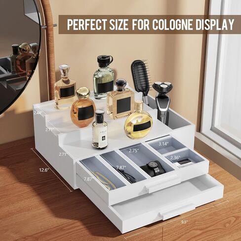 Cologne Organizer for Men,3 Tier Cologne Stand with 2 Drawer and Side Extended Storage Space,Wood Perfume Stand Organizer，Great Gift Packing Box for Men and Women-Black in Saudi Arabia