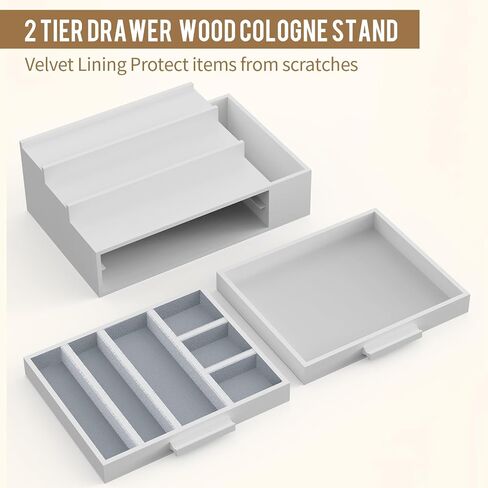 Cologne Organizer for Men,3 Tier Cologne Stand with 2 Drawer and Side Extended Storage Space,Wood Perfume Stand Organizer，Great Gift Packing Box for Men and Women-Black in Saudi Arabia