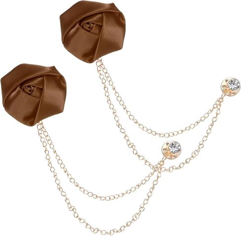 Rose Flower Brooch Pin for Men Suit, Cloth Flower Lapel Pin with Gold Badge Tassel Chain Brooches for Men Wedding in Saudi Arabia