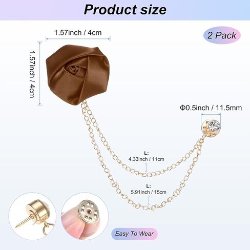 Rose Flower Brooch Pin for Men Suit, Cloth Flower Lapel Pin with Gold Badge Tassel Chain Brooches for Men Wedding in Saudi Arabia