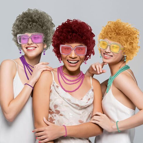 4 Set Women Short Curly Orange Red Wigs and Glasses Jewelry Set for Landlady Halloween Cosplay(Orange A) in Saudi Arabia
