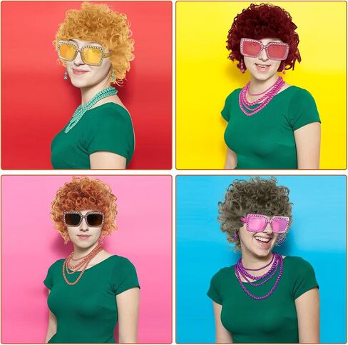 4 Set Women Short Curly Orange Red Wigs and Glasses Jewelry Set for Landlady Halloween Cosplay(Orange A) in Saudi Arabia