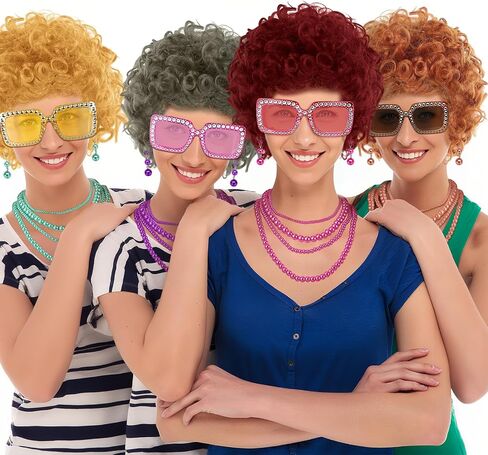 4 Set Women Short Curly Orange Red Wigs and Glasses Jewelry Set for Landlady Halloween Cosplay(Orange A) in Saudi Arabia