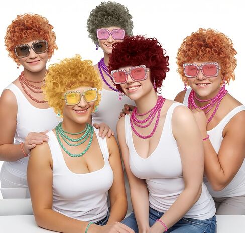 4 Set Women Short Curly Orange Red Wigs and Glasses Jewelry Set for Landlady Halloween Cosplay(Orange A) in Saudi Arabia