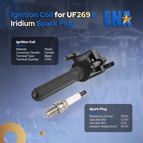 مجموعة ENA من 6 ملفات الاشتعال و Iridium Spark Plug 2000 2001 2002 2003 2004 2005 متوافقة مع Chrysler Dodge Concorde 300 Intrepid LHS Pacifica Prowler Magnum 2.7L 3.2L 3.5L لـ UF269 UF395 in Kuwait