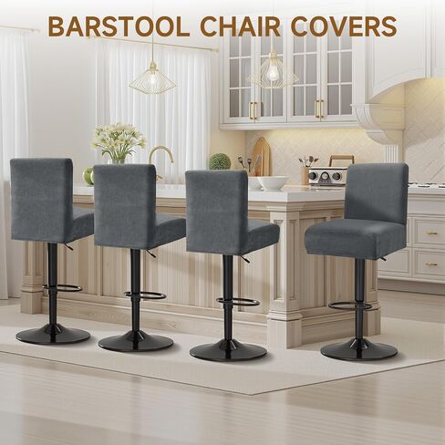 Crystal Velvet Bar Stool Covers with Backs, Soft Stretch Bar Chair Covers Set of 2 with Elastic Band Washable Counter Height Chair Slipcover for Pub Cafe Kitchen Room (Dark Grey, 2 PCS) in Saudi Arabia