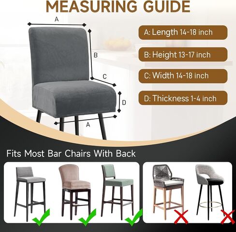 Crystal Velvet Bar Stool Covers with Backs, Soft Stretch Bar Chair Covers Set of 2 with Elastic Band Washable Counter Height Chair Slipcover for Pub Cafe Kitchen Room (Dark Grey, 2 PCS) in Saudi Arabia