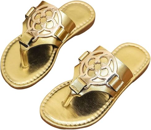 GORGLITTER Girl's Gold Flip Flops Metallic Buckle Thong Sandals Open Toe Summer Beach Slip On Slides in Saudi Arabia