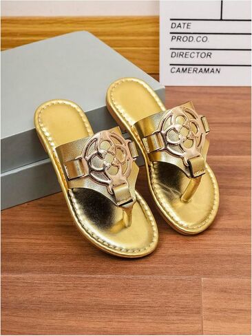 GORGLITTER Girl's Gold Flip Flops Metallic Buckle Thong Sandals Open Toe Summer Beach Slip On Slides in Saudi Arabia