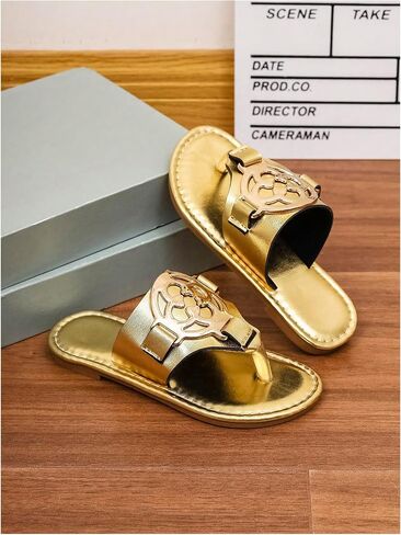 GORGLITTER Girl's Gold Flip Flops Metallic Buckle Thong Sandals Open Toe Summer Beach Slip On Slides in Saudi Arabia