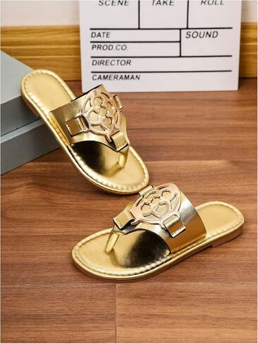 GORGLITTER Girl's Gold Flip Flops Metallic Buckle Thong Sandals Open Toe Summer Beach Slip On Slides in Saudi Arabia