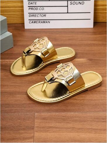 GORGLITTER Girl's Gold Flip Flops Metallic Buckle Thong Sandals Open Toe Summer Beach Slip On Slides in Saudi Arabia