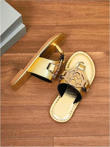 GORGLITTER Girl's Gold Flip Flops Metallic Buckle Thong Sandals Open Toe Summer Beach Slip On Slides in Saudi Arabia