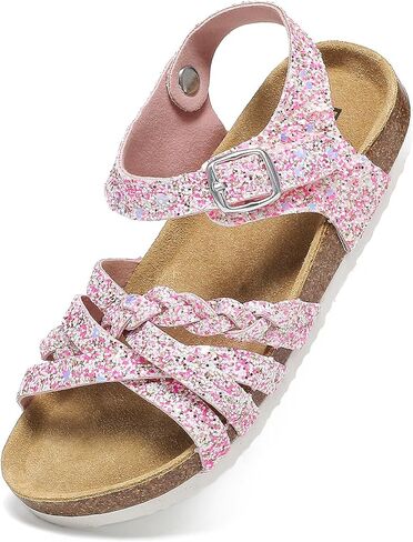 XTJSCBDSH Girls Boys Boys with Cork Footbed Footble Admable Buckle Strap Sandals with Back Strap Open Open Slides Summer Summer Summer for Big Kids in Kuwait
