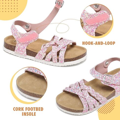 XTJSCBDSH Girls Boys Boys with Cork Footbed Footble Admable Buckle Strap Sandals with Back Strap Open Open Slides Summer Summer Summer for Big Kids in Kuwait