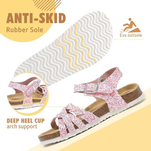 XTJSCBDSH Girls Boys Boys with Cork Footbed Footble Admable Buckle Strap Sandals with Back Strap Open Open Slides Summer Summer Summer for Big Kids in Kuwait