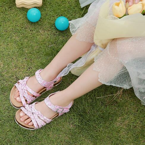 XTJSCBDSH Girls Boys Boys with Cork Footbed Footble Admable Buckle Strap Sandals with Back Strap Open Open Slides Summer Summer Summer for Big Kids in Kuwait