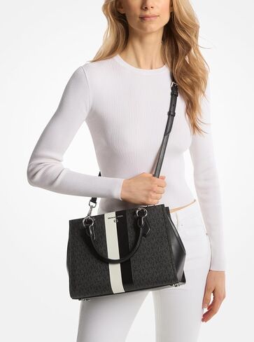 Michael Kors Marilyn Medium Satchel, Optic White/Aluminum in Saudi Arabia