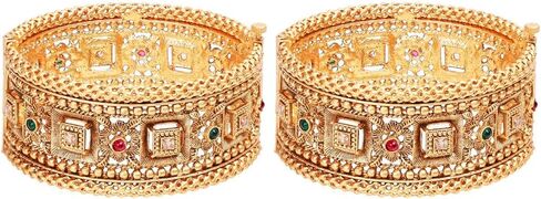Efulgenz Indian Bangles for Women Gold Tone Bracelet Bangle Set Crystal Floral Engraved Style Hinge Openable Big Broad Bangles Bracelet Indian Bridal Jewelry for Wedding Bollywood Fashion Jewelry (2 Pcs) in Saudi Arabia