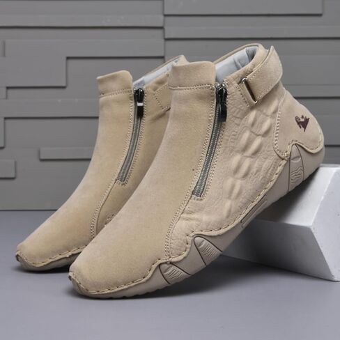 Mens Mid-Top Leather Chukka Ankle Boots with Side Zipper Casual Comfortable Round Toe Non-Slip Flats Loafers for Walking Outdoor Hiking in Saudi Arabia