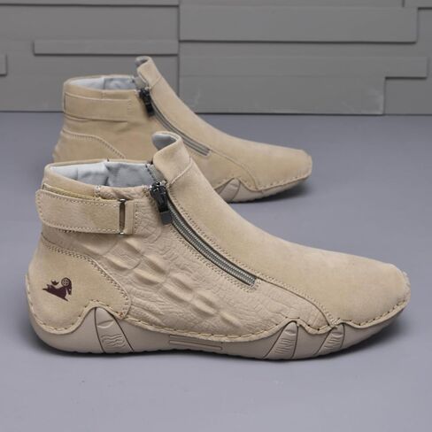 Mens Mid-Top Leather Chukka Ankle Boots with Side Zipper Casual Comfortable Round Toe Non-Slip Flats Loafers for Walking Outdoor Hiking in Saudi Arabia