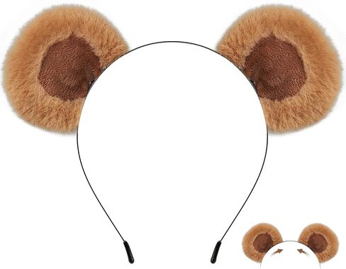 Spooktacular Creations Bear Ear Headband for Adults Kids, Brown Movable Headwears for Halloween Bear Costume Accessories, Soft Toddler Animal Ear for Women Washing Face Cosplay Party in Saudi Arabia