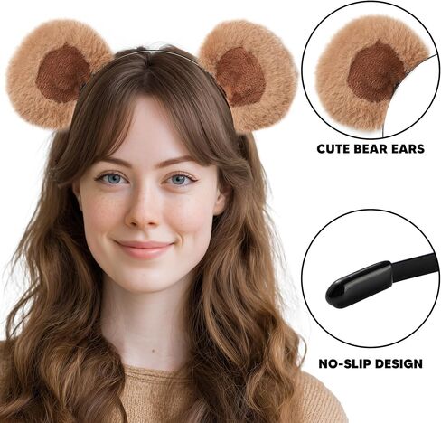 Spooktacular Creations Bear Ear Headband for Adults Kids, Brown Movable Headwears for Halloween Bear Costume Accessories, Soft Toddler Animal Ear for Women Washing Face Cosplay Party in Saudi Arabia